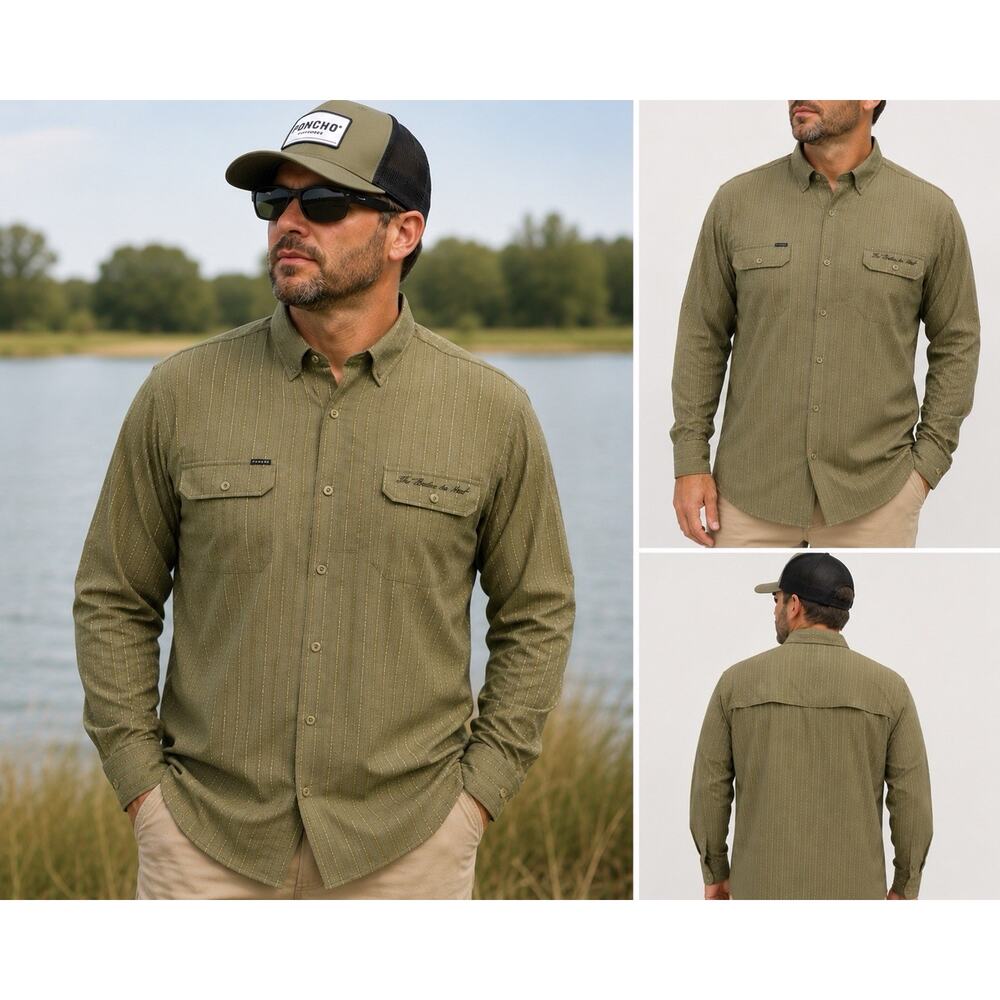 Poncho Outdoors Glenwood Shirt Mens XL Green Embroidered Performance Western